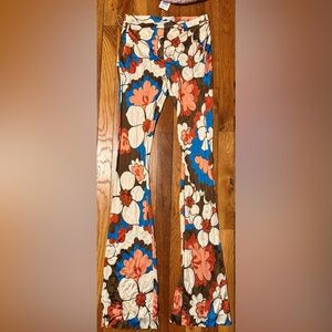 Ronny Kobo Jojo Pant Blue Aster Floral Print flare leg  Size S Small  $328 NWT